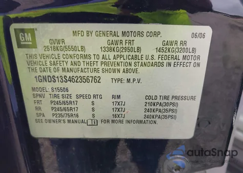 2006 Chevrolet Trailblazer Lt z USA, uszkodzony, nr VIN 1GNDS13S462356762